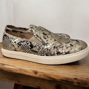 Snakeskin Print Slip-On Sneakers | Neutral Python Pattern | Casual Flats 7.5W